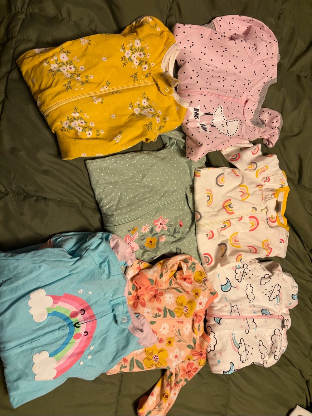 Gerber Colorful Newborn Girl Pajama lot- Yellow, Pink, Blue, Green, Cream